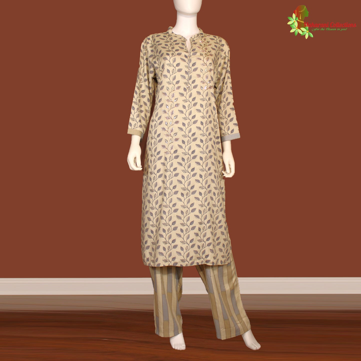 Maharani's Palazzo Suit Set - Cotton Silk - Light Beige (XL)