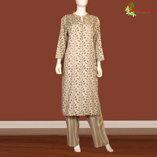 Maharani's Palazzo Suit Set - Cotton Silk - Light Beige (XL)