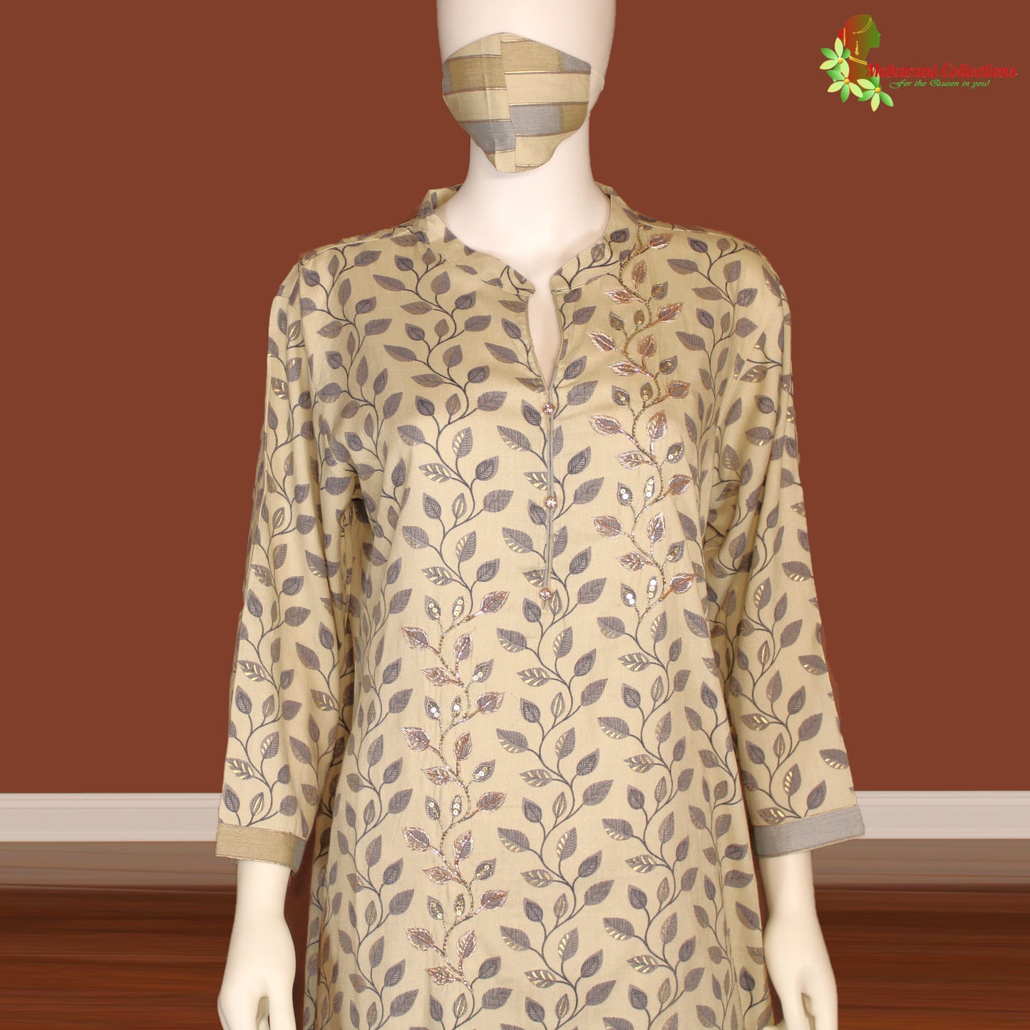Maharani's Palazzo Suit Set - Cotton Silk - Light Beige (XL)