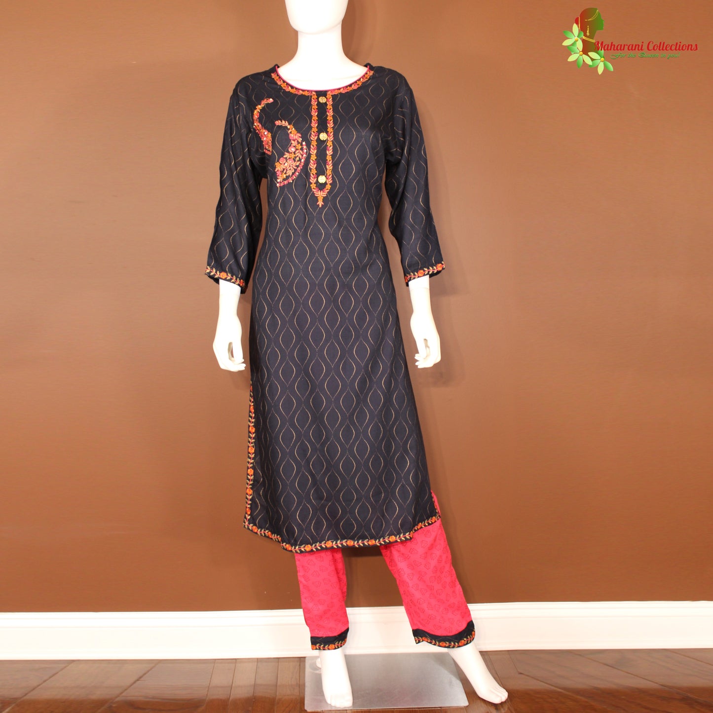 Maharani's Designer Palazzo Suit Set - Cotton Silk - Black (XL)