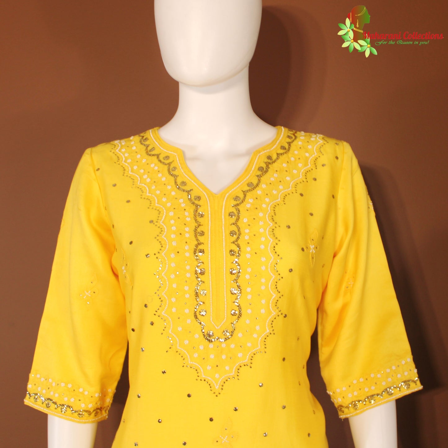 Maharani's Designer Salwar Suit - Silk - Yellow (M)