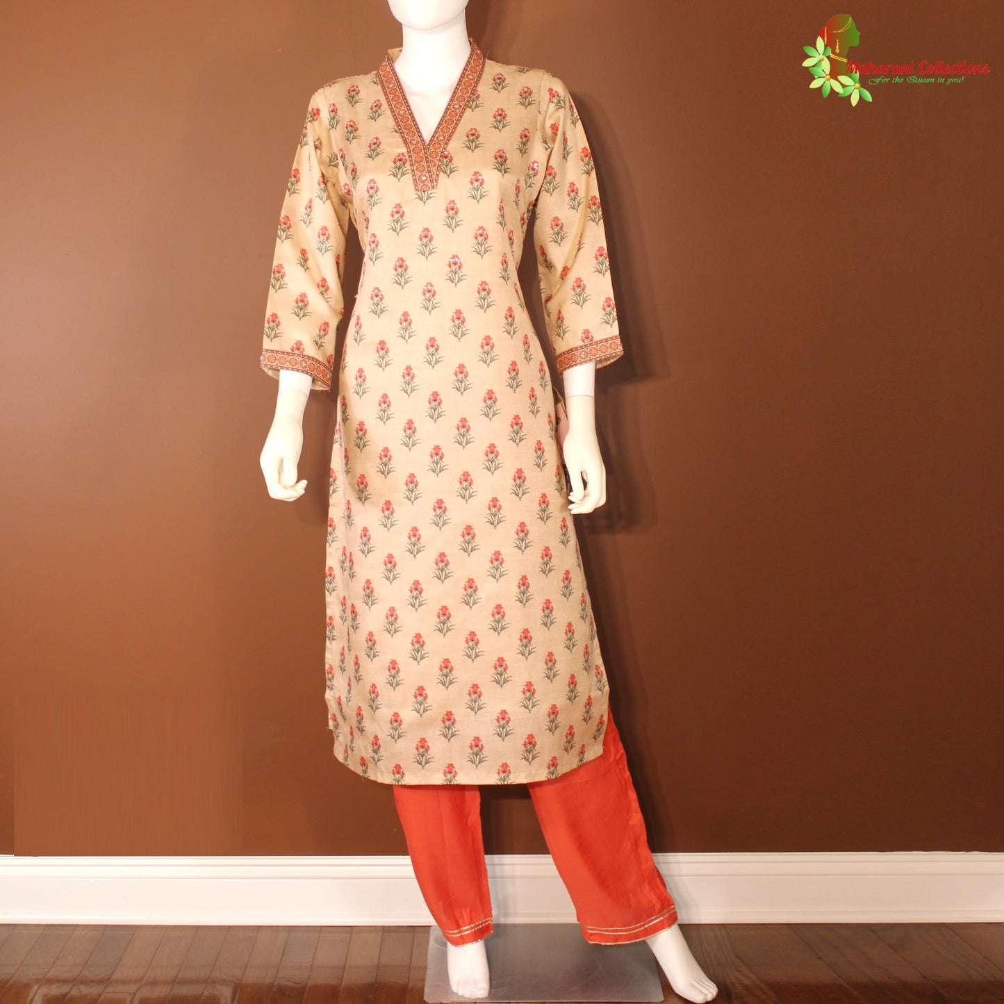 Maharani's Soft Cotton Palazzo Suit - Peach (L)