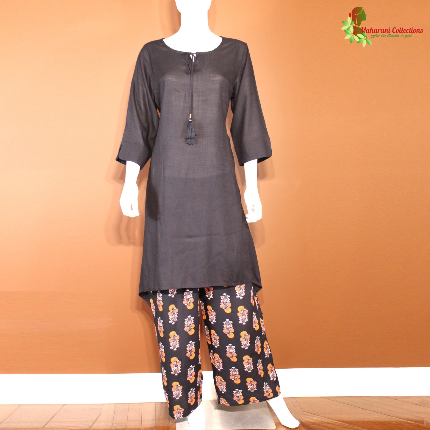 Maharani's Palazzo Suit Set - Navy Blue (L) - Soft Cotton