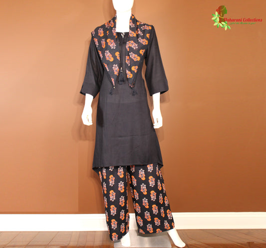 Maharani's Palazzo Suit Set - Navy Blue (L) - Soft Cotton