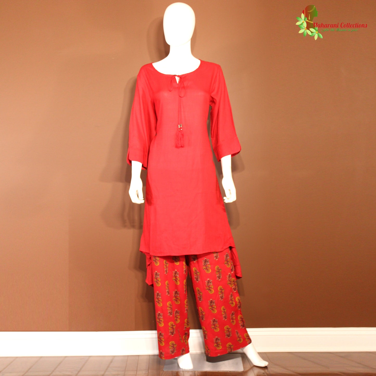 Maharani's Palazzo Suit Set - Soft Cotton - Red (XL)