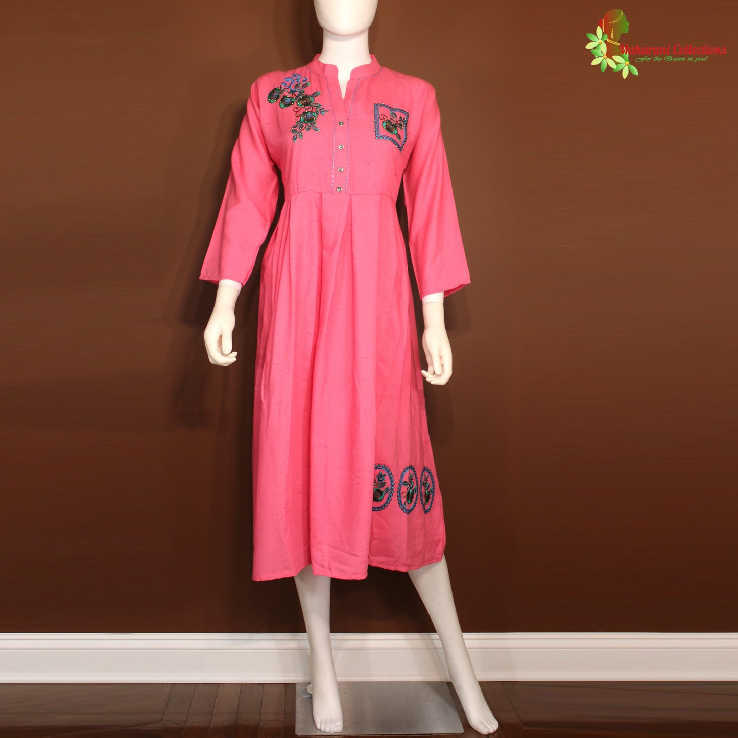 Maharani's Long Dress - Pure Cotton - Pink (L)