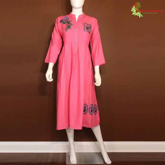 Maharani's Long Dress - Pure Cotton - Pink (L)