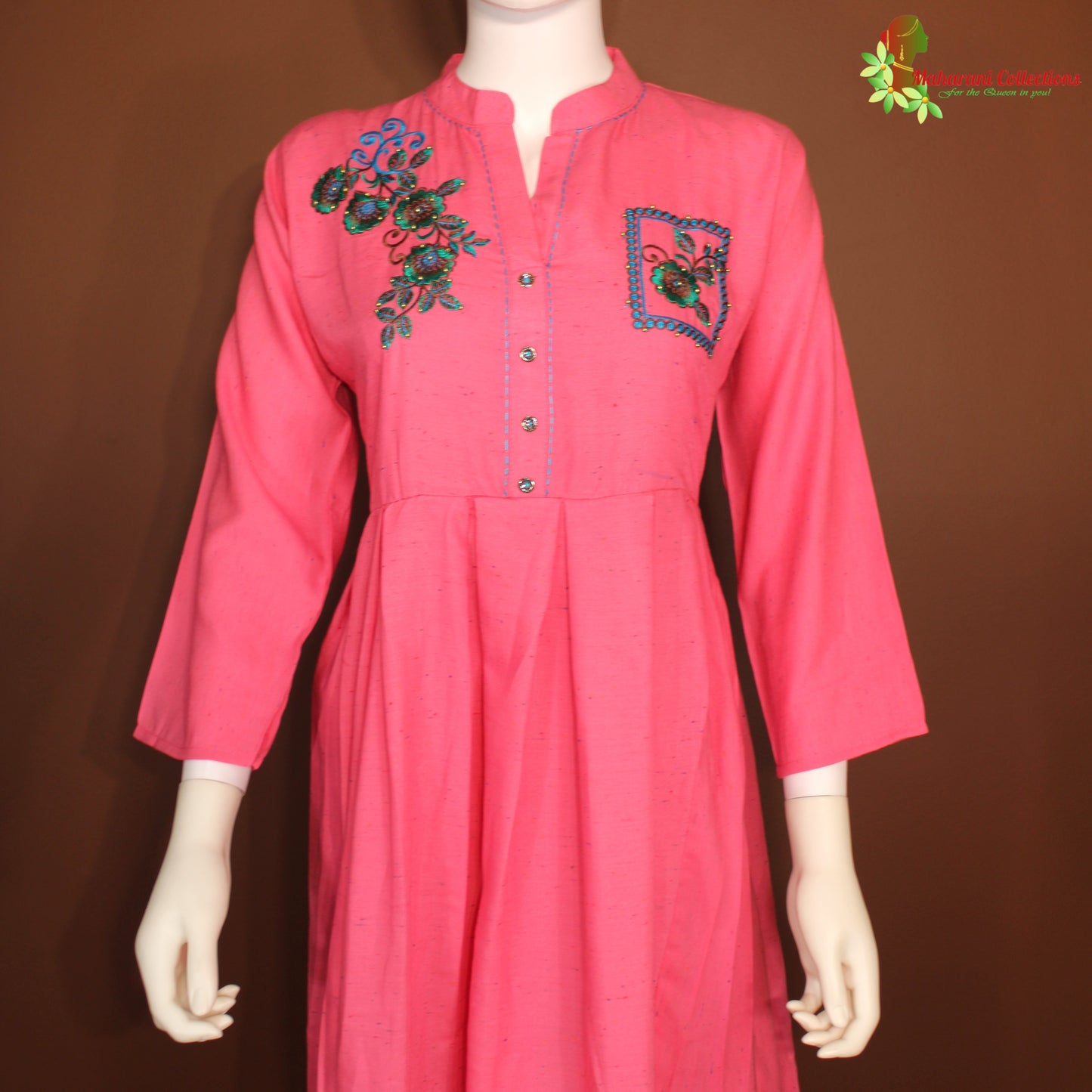Maharani's Long Dress - Pure Cotton - Pink (L)
