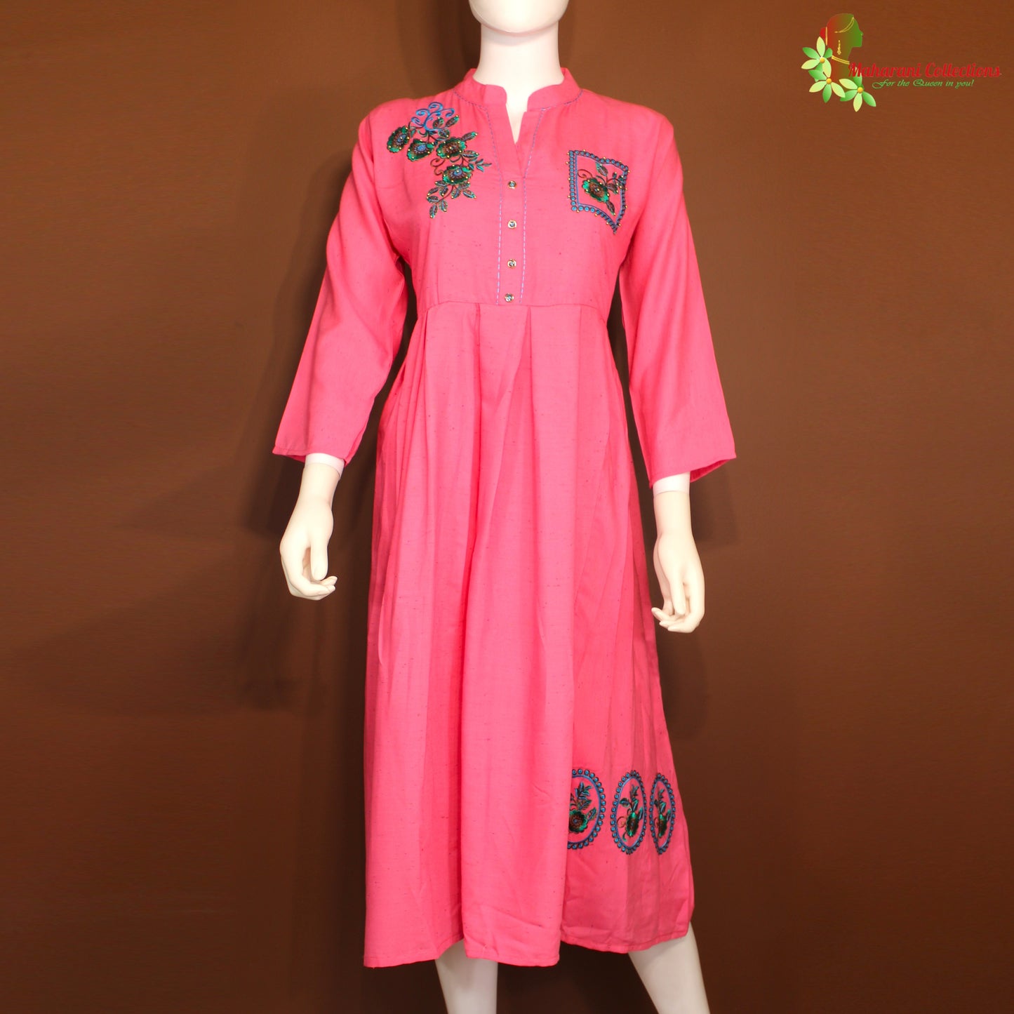 Maharani's Long Dress - Pure Cotton - Pink (L)