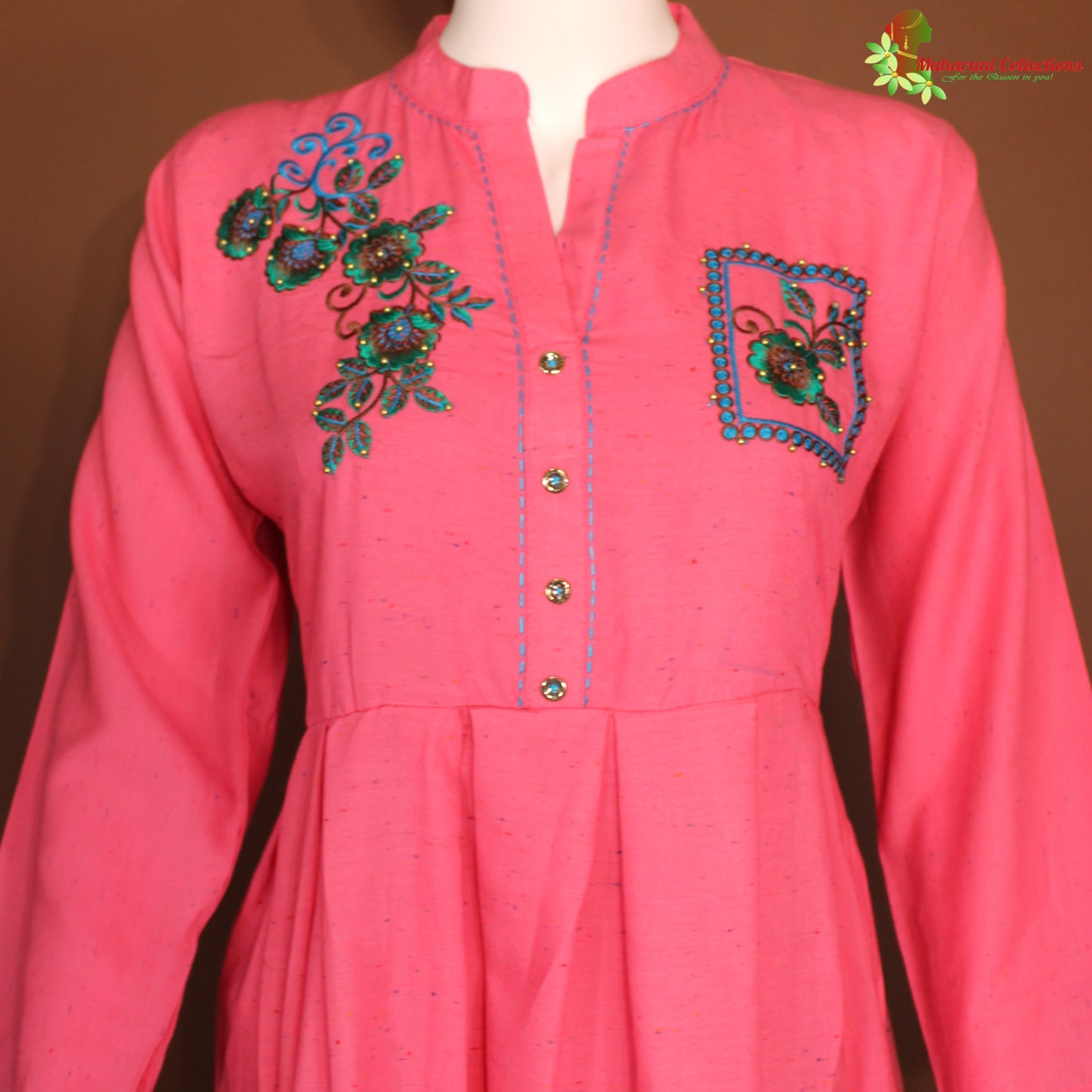 Maharani's Long Dress - Pure Cotton - Pink (L)