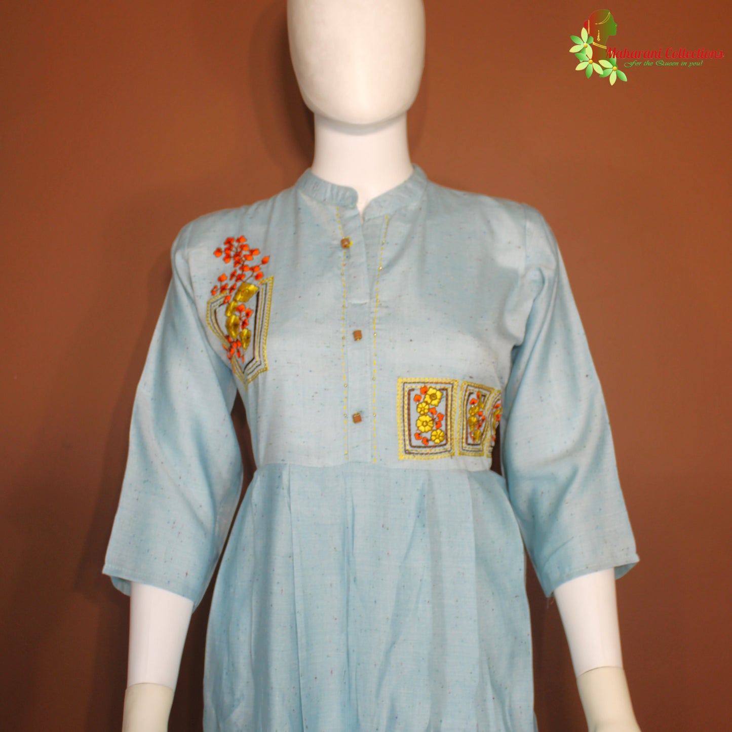 Maharani's Long Dress - Soft Cotton - Sky Blue (M)