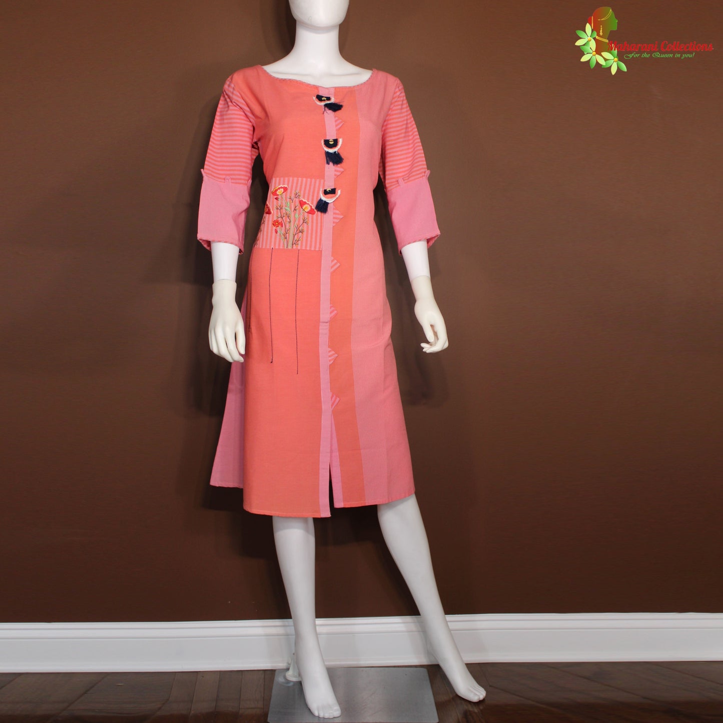 Maharani's Soft Cotton Short Dress - Peach (M)