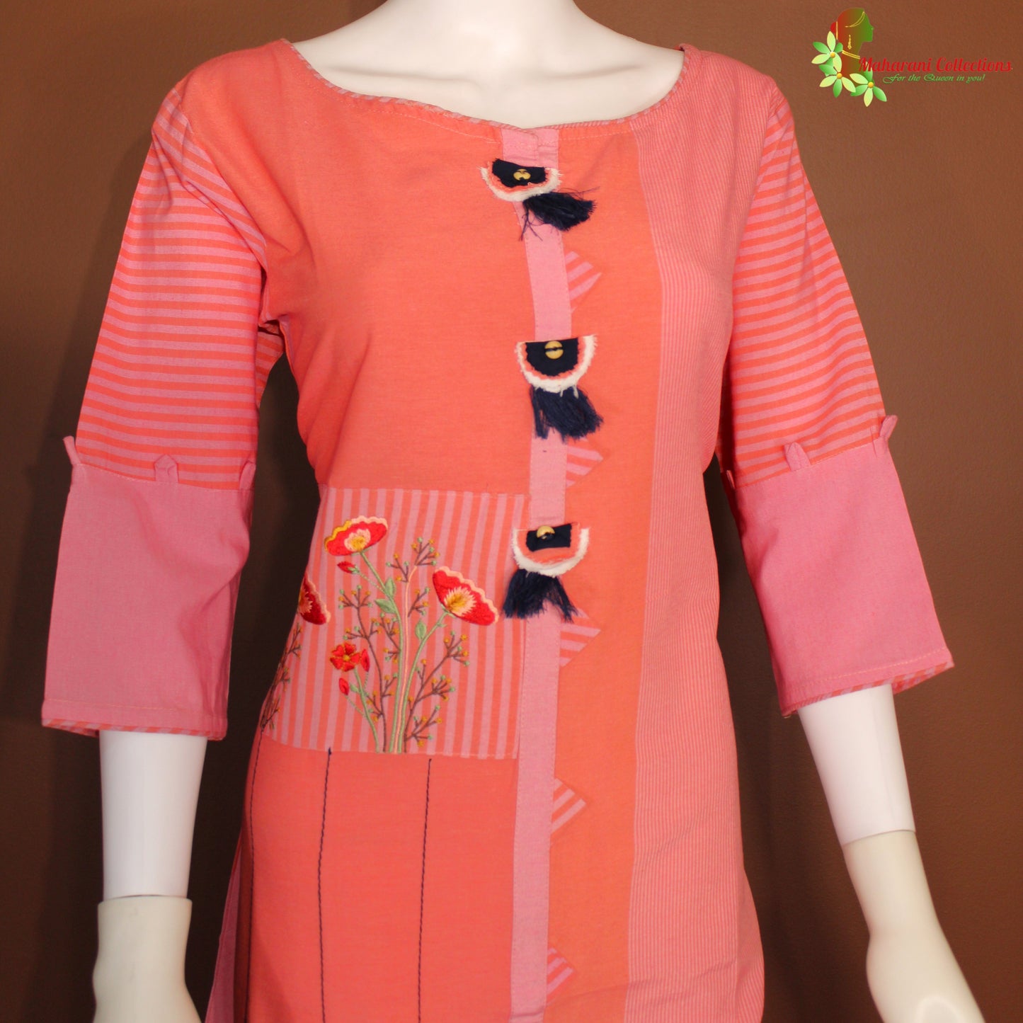 Maharani's Soft Cotton Short Dress - Peach (M)