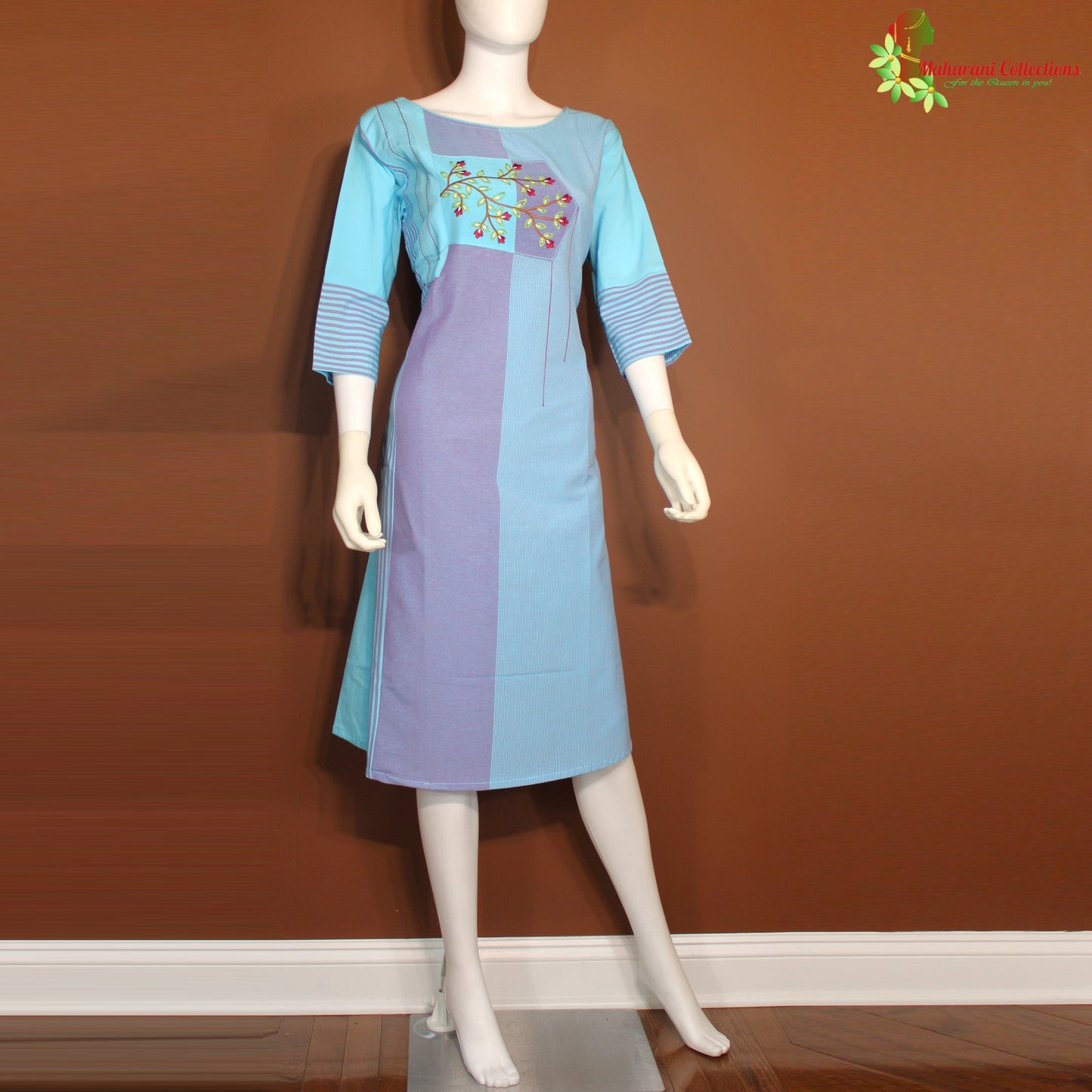 Maharani's Soft Cotton Short Dress - Sky Blue (L)