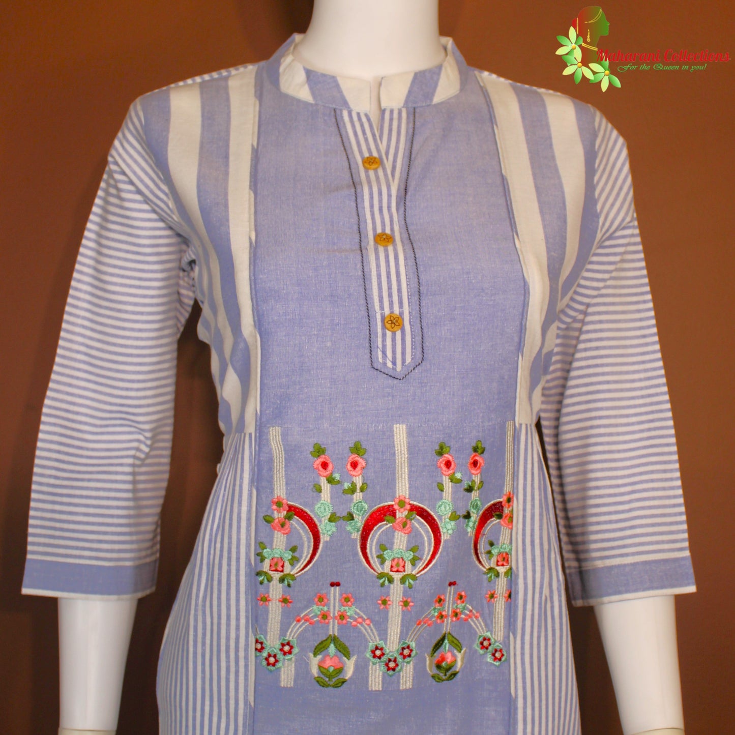 Maharani's Soft Cotton Short Dress - Light Blue (L)