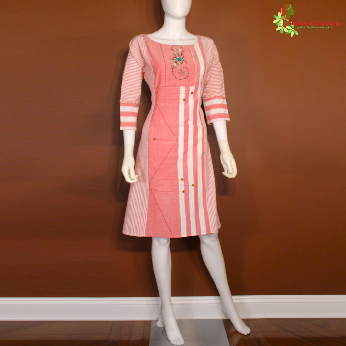 Maharani's Soft Cotton Short Dress - Peach (M)