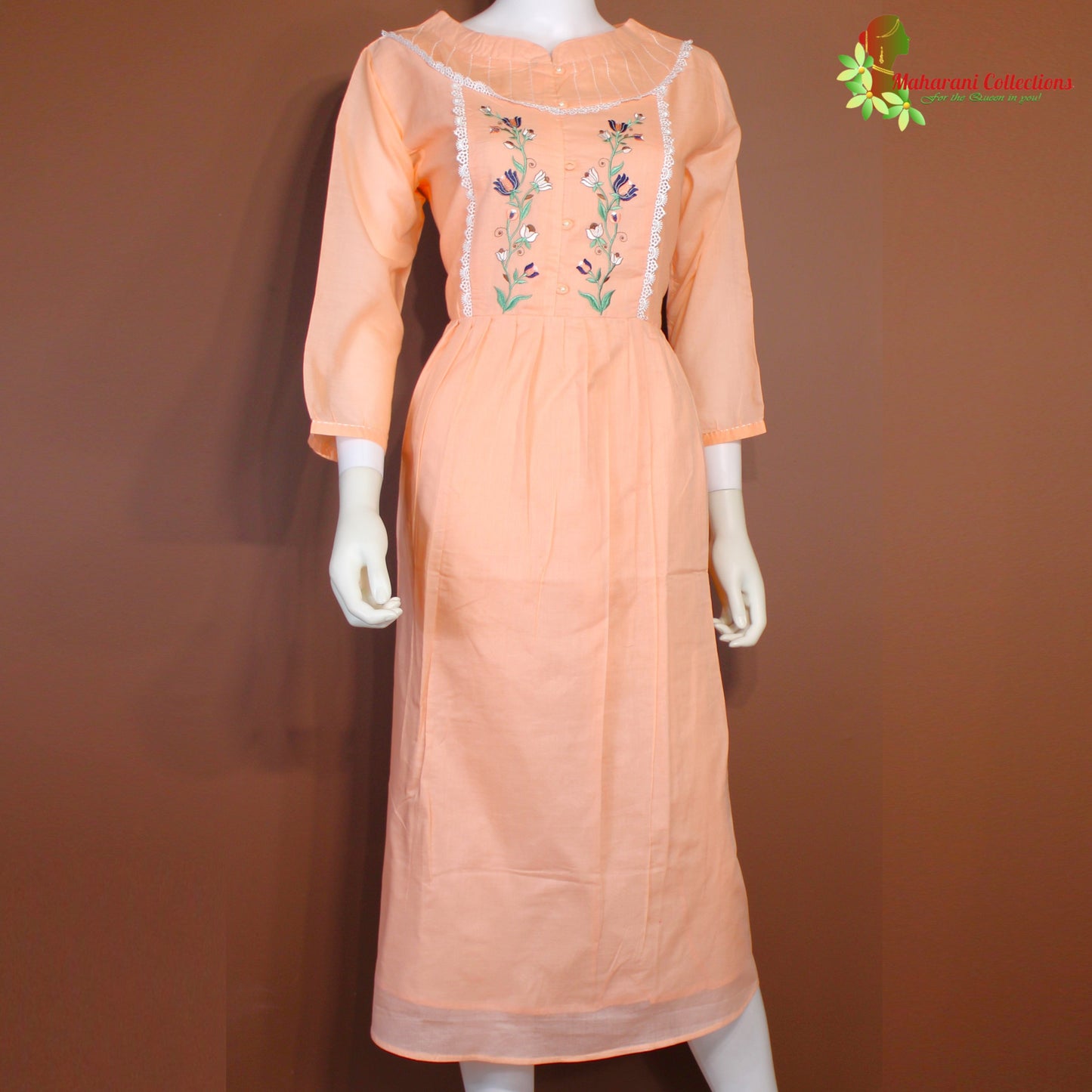 Maharani's Long Dress - Soft Cotton - Peach (M)