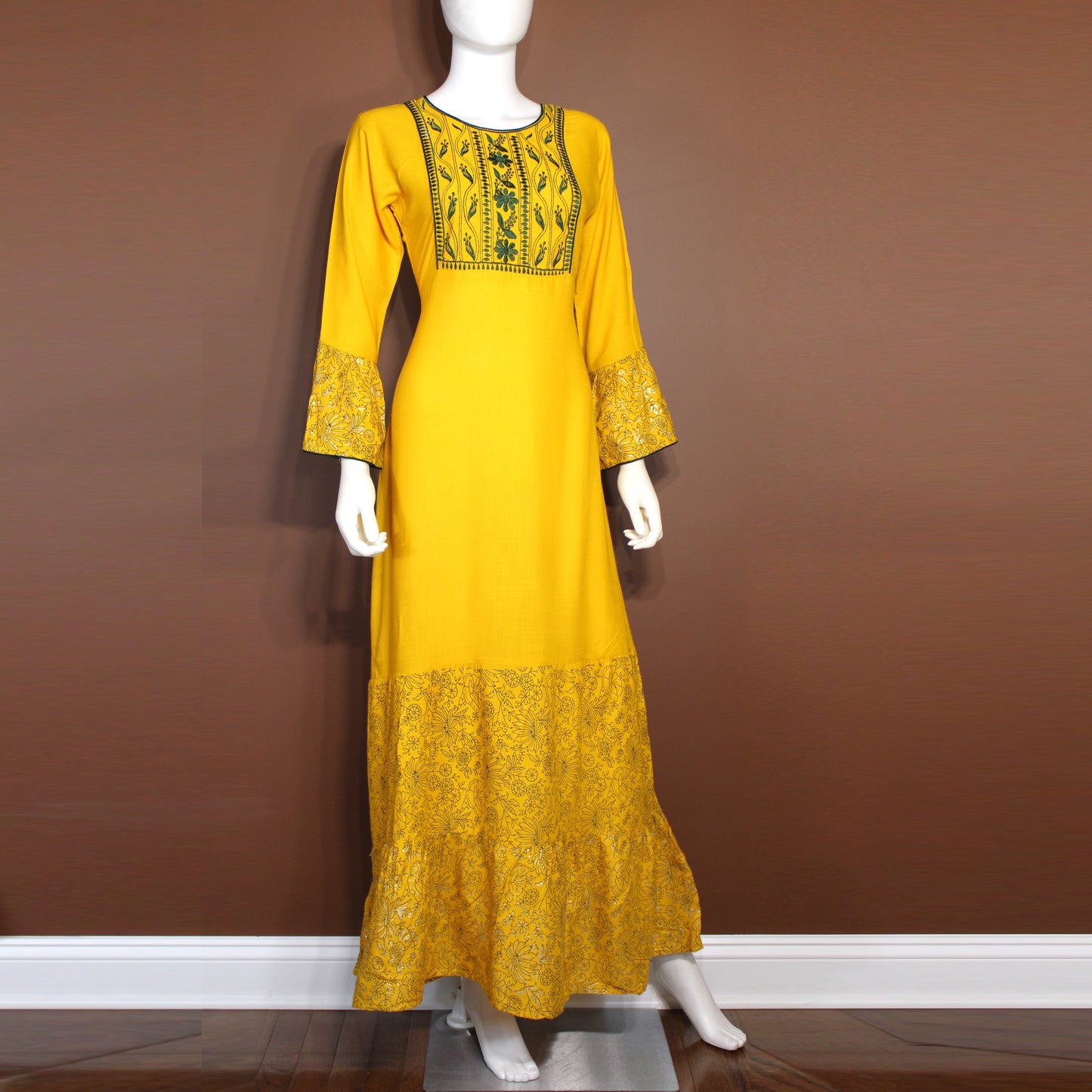 Maharani's Soft Cotton Long Dress - Yellow (S)