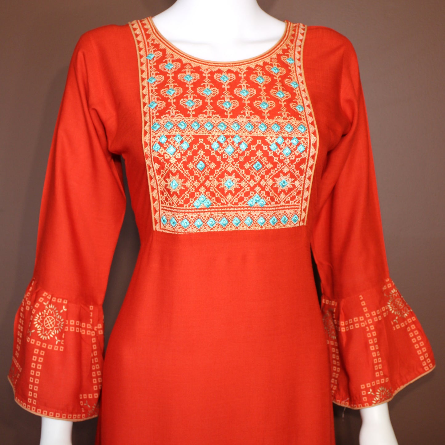 Maharani's Soft Cotton Long Dress - Red (S)