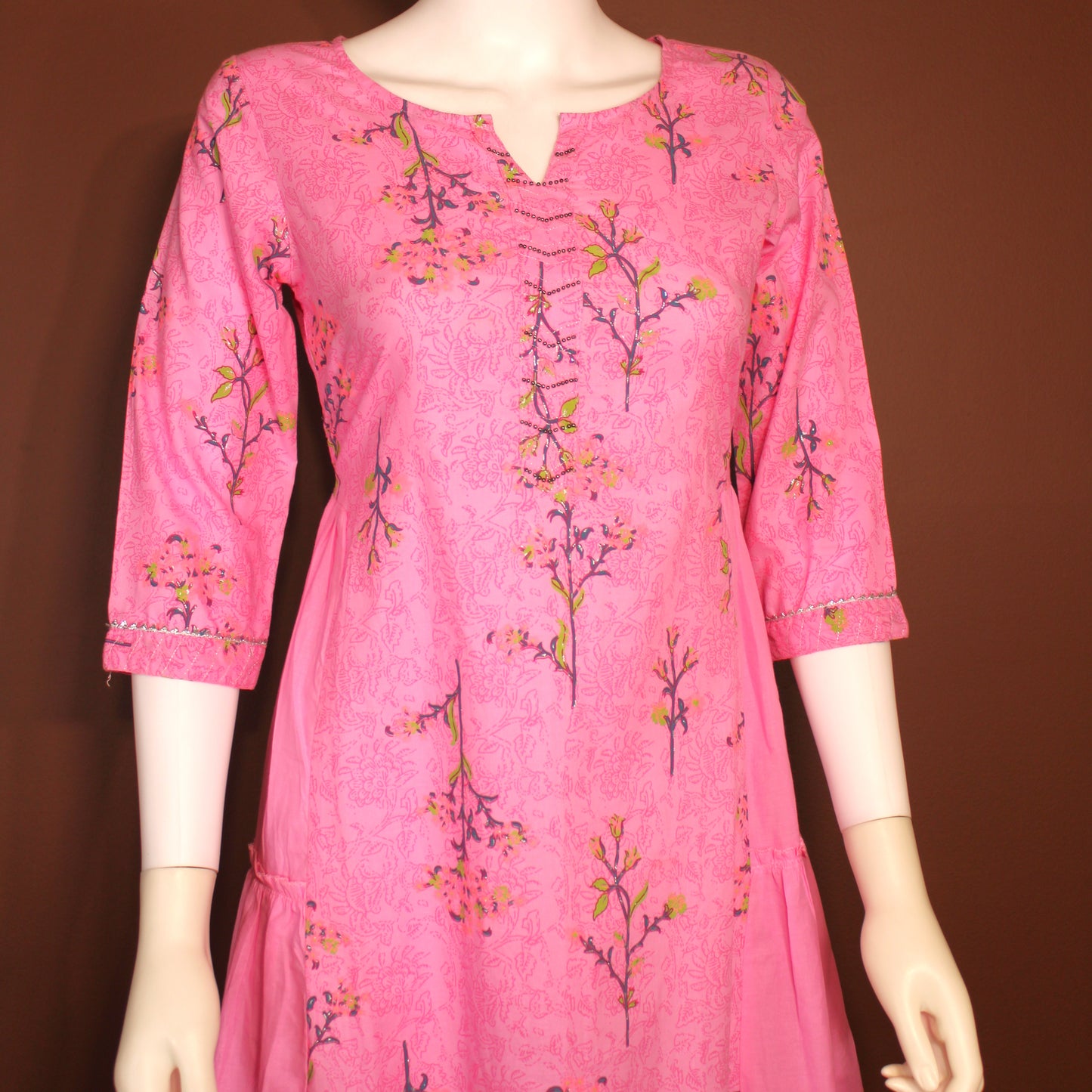 Maharani's Soft Cotton Long Dress - Pink (M)