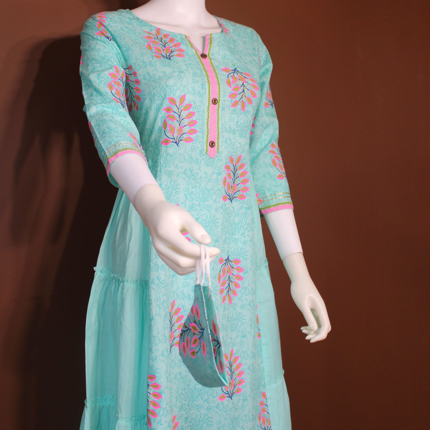 Maharani's Soft Cotton Long Dress - Light Blue (S)