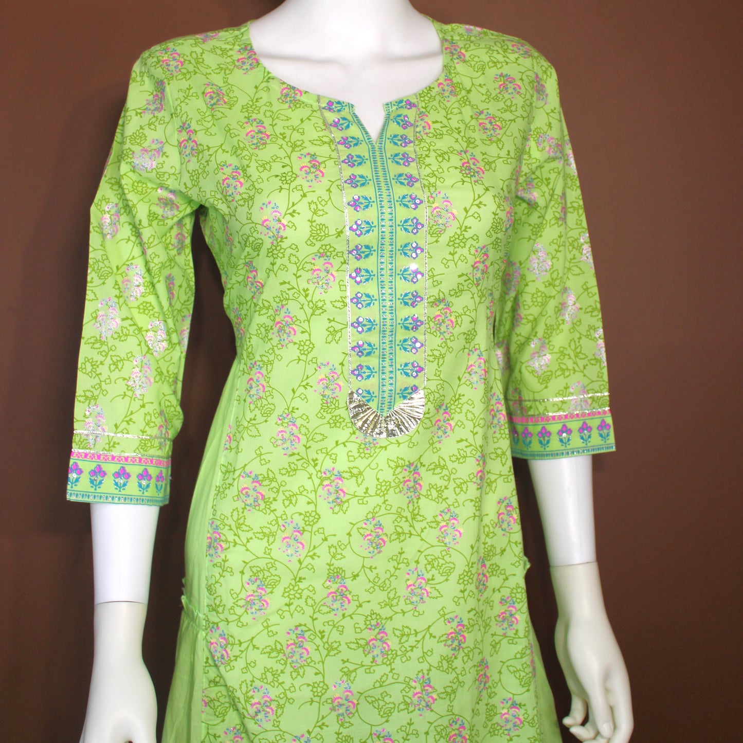 Maharani's Soft Cotton Long Dress - Light Green (M)