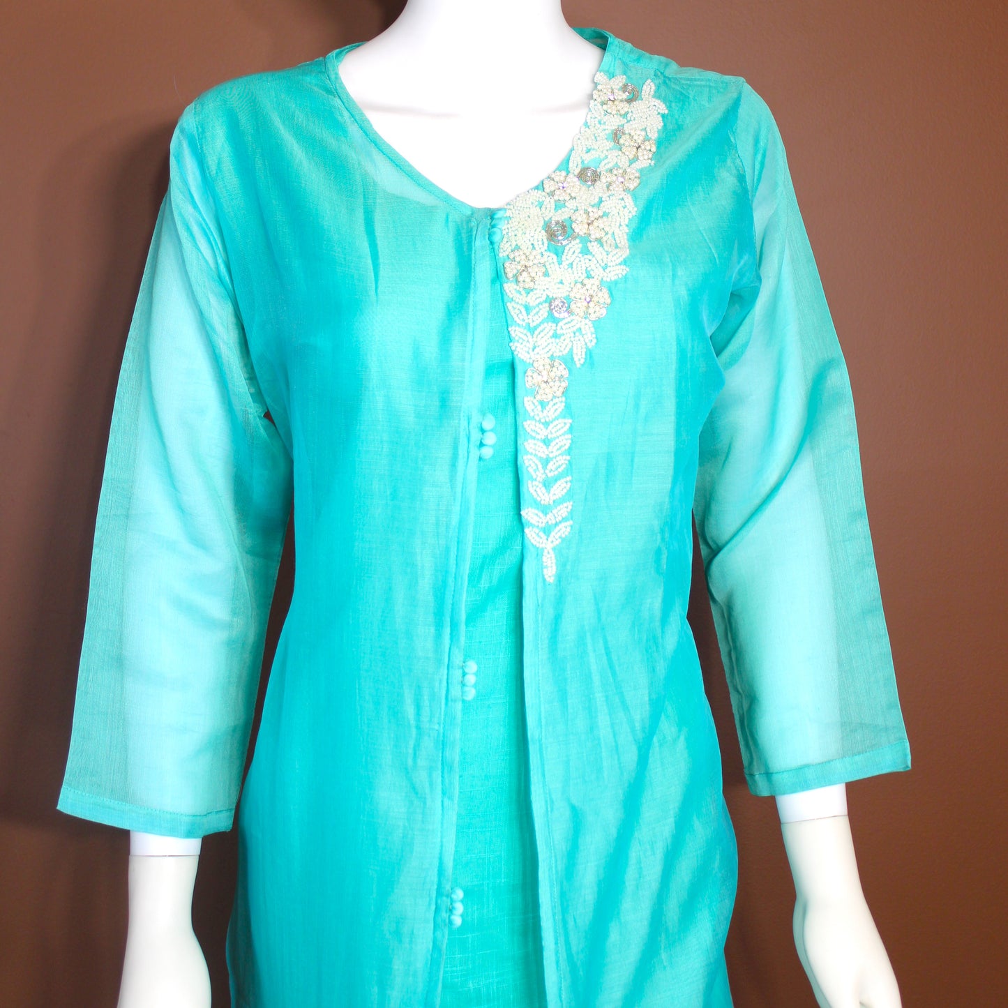 Maharani's Long Dress - Satin Silk - Green (L)