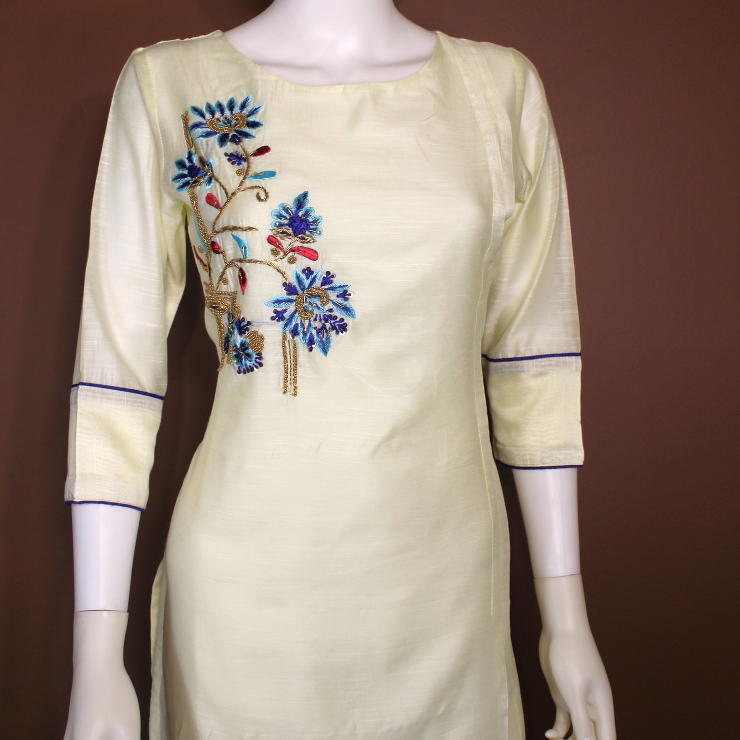 Maharani's Cotton Silk Long Dress - Lemon Yellow (S)