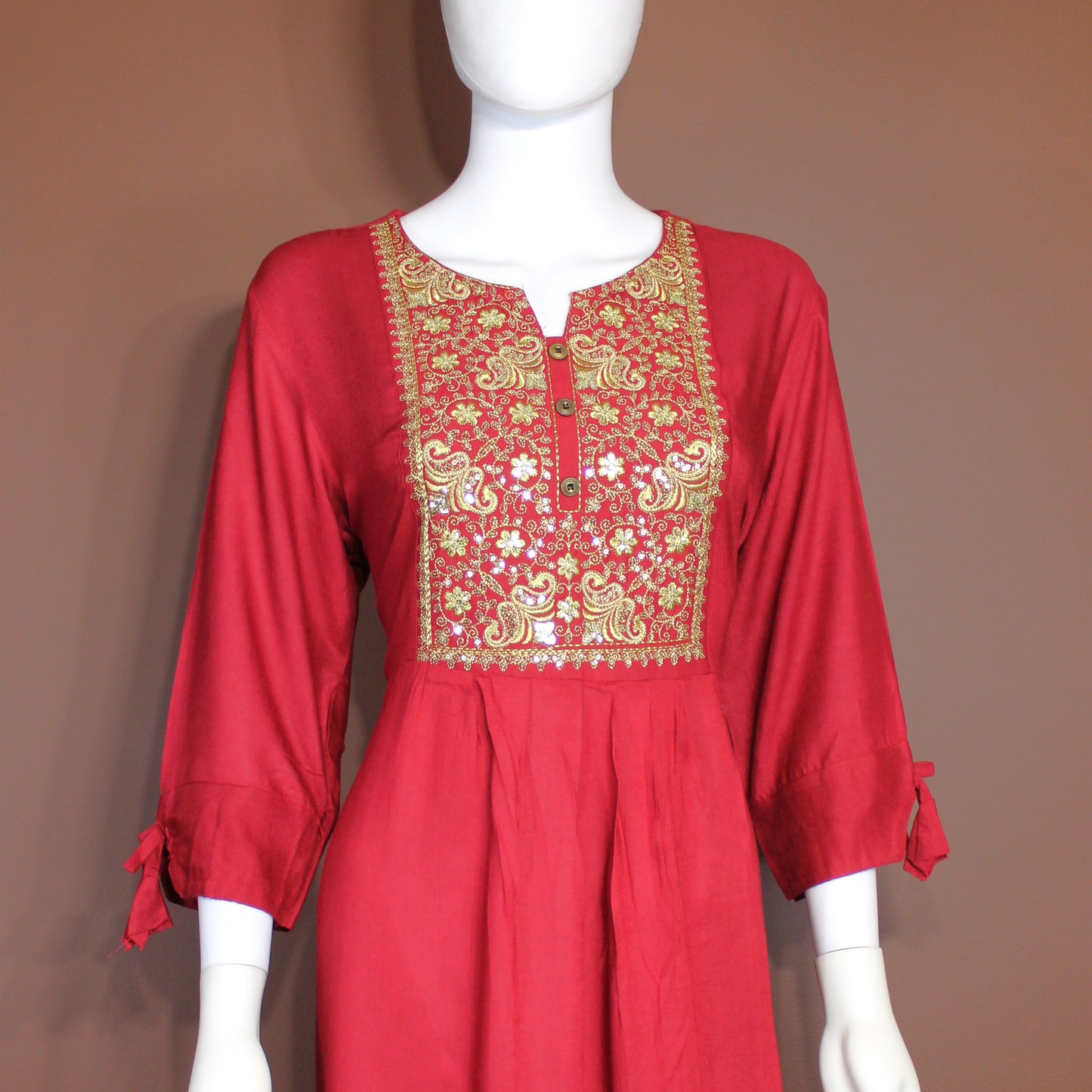Maharani's Long Dress - Soft Cotton - Maroon (XXL)