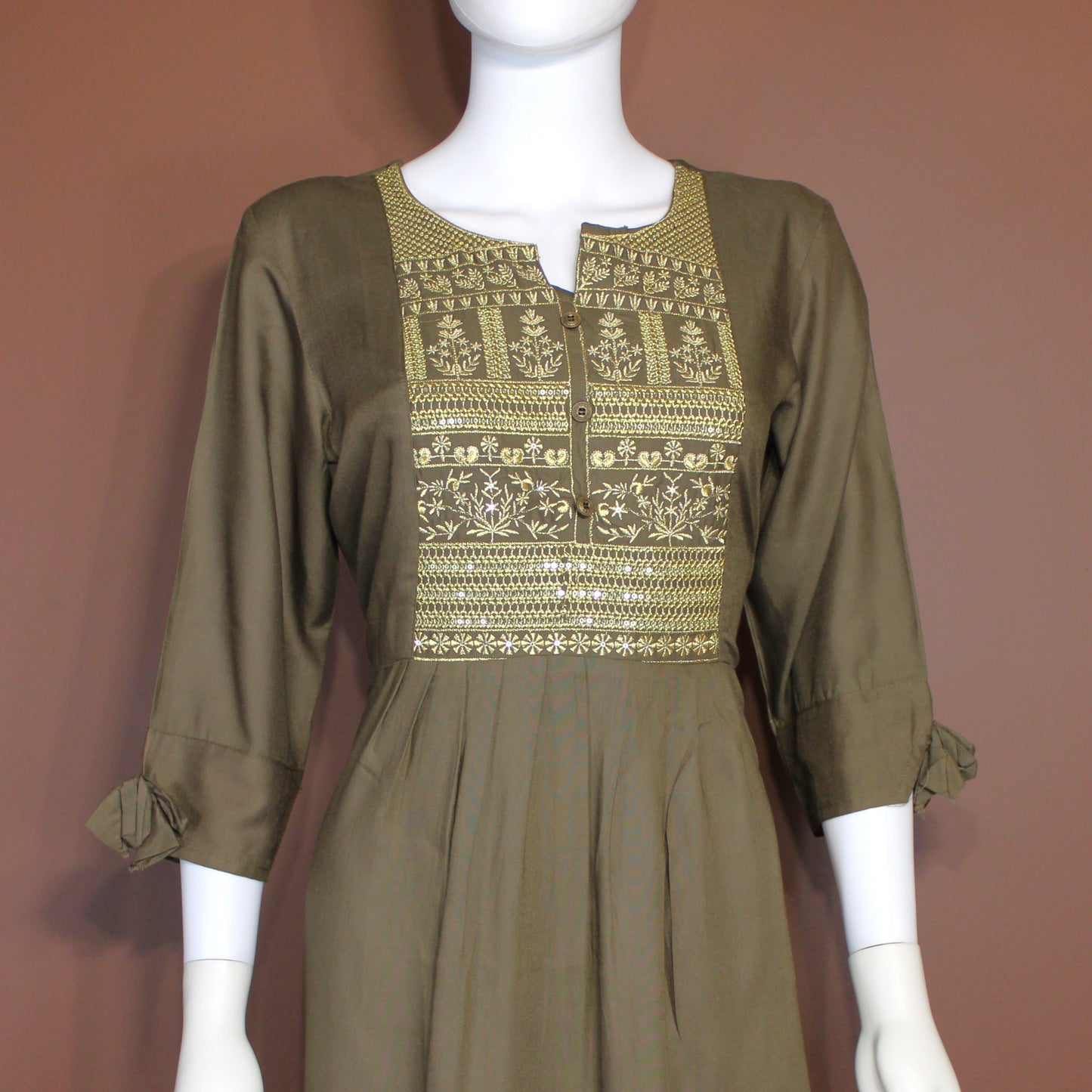 Maharani's Long Dress - Soft Cotton - Moss-green (M)