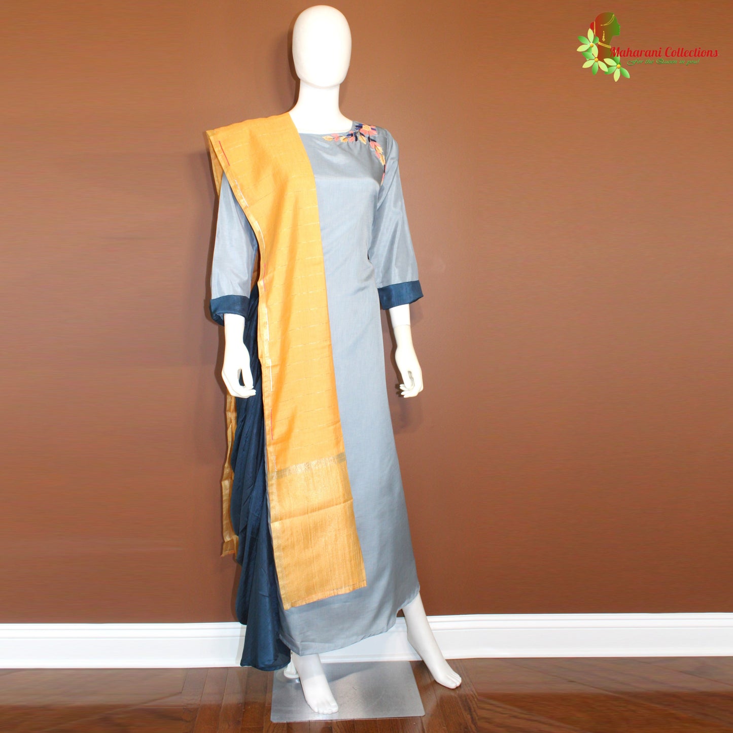 Maharani's Satin Silk Long Dress - Sapphire Blue (L)
