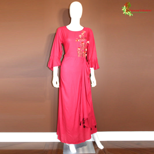 Maharani's Satin Silk Long Dress - Red (L)