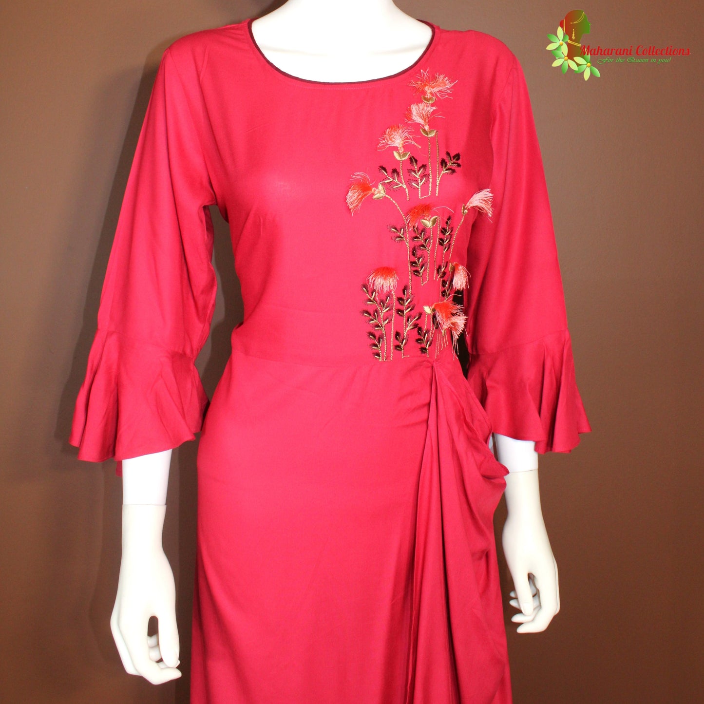 Maharani's Satin Silk Long Dress - Red (L)