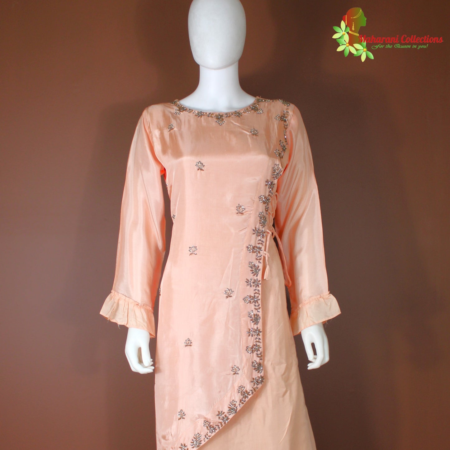 Maharani's Long evening Dress - Silk - Peach (L)