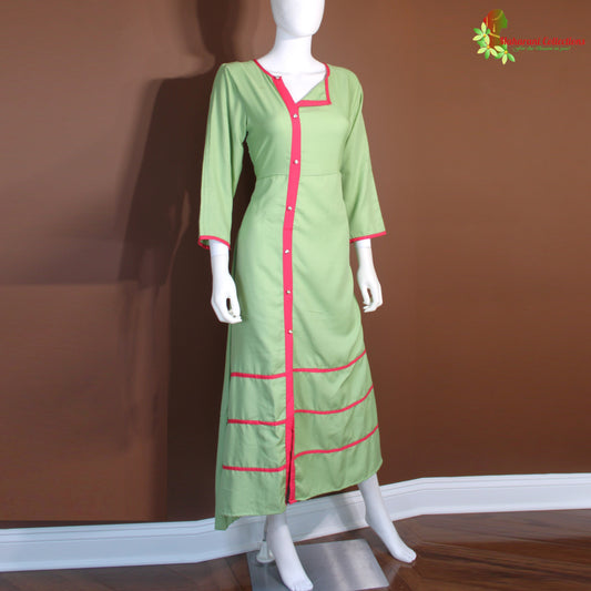 Maharani's Satin Silk Evening Dress - Green (L)