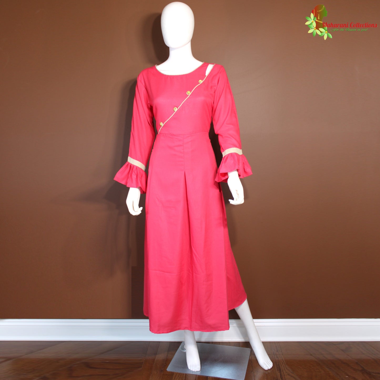 Maharani's Satin Silk Evening Dress - Pink (L)
