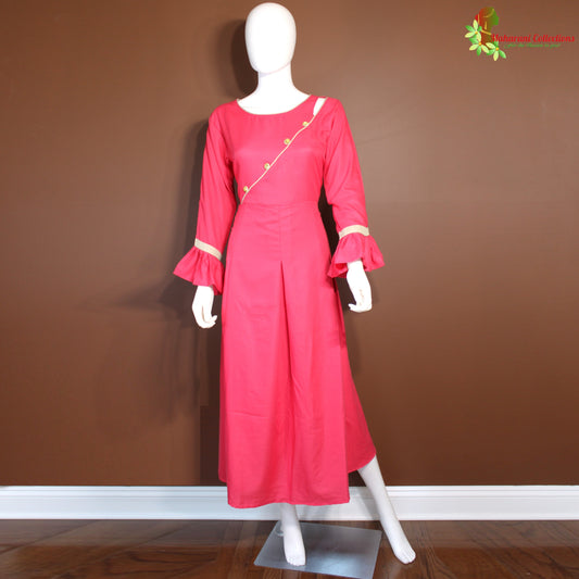 Maharani's Satin Silk Evening Dress - Pink (L)