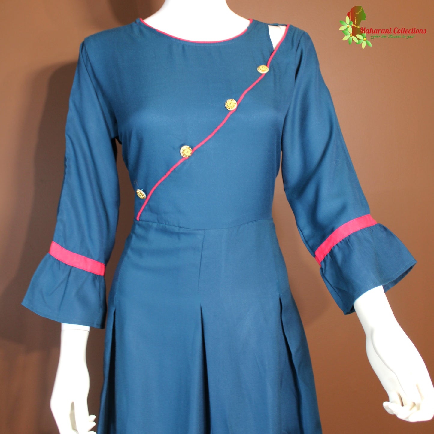 Maharani's Satin Silk Evening Dress - Blue (L)