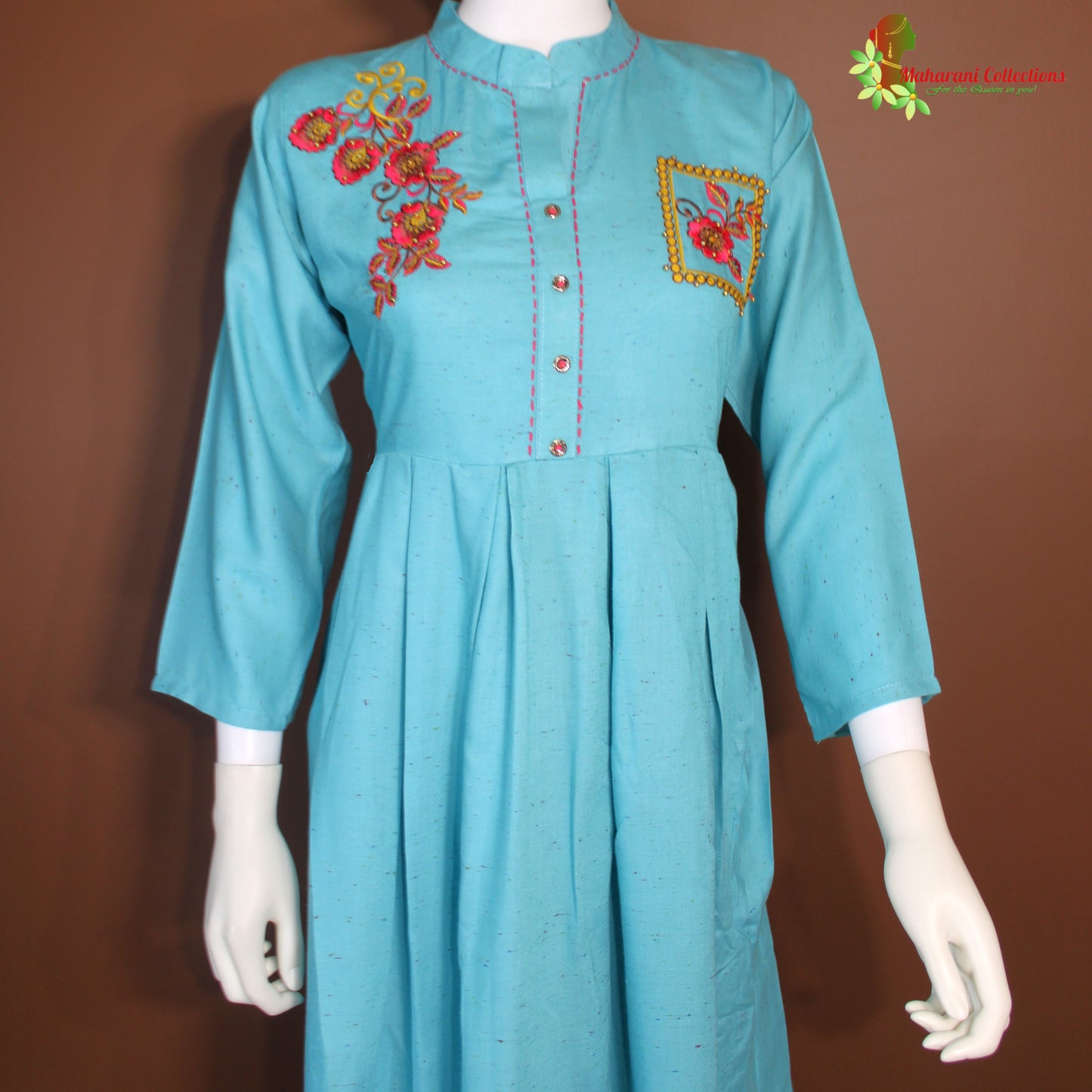 Maharani's Long Dress - Pure Cotton - Light Blue (L)