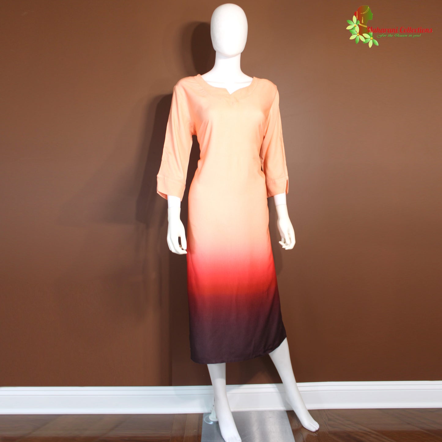 Maharani's Soft Cotton Long Dress - Pink, Red and Brown (XL)