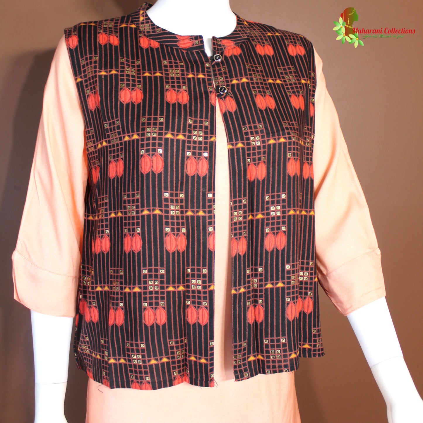 Maharani's Soft Cotton Long Dress - Pink, Red and Brown (XL)