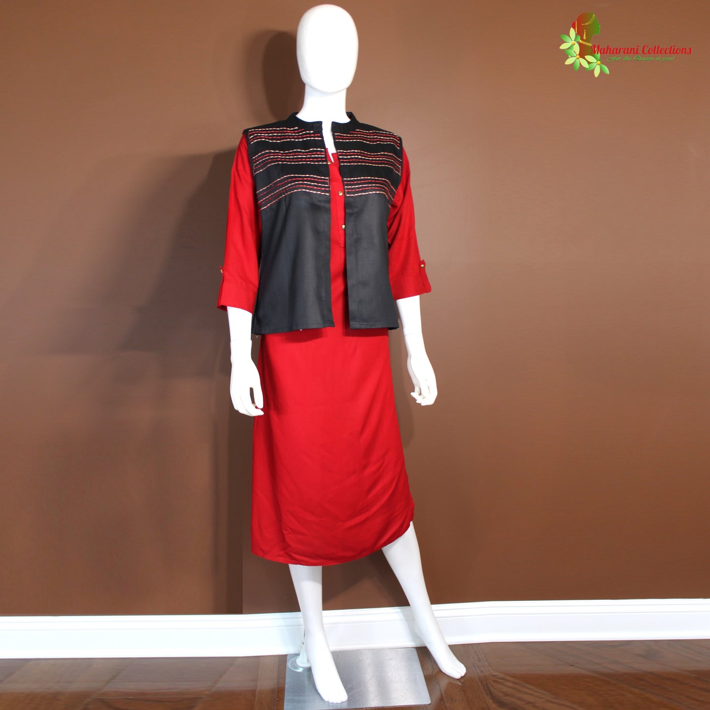 Maharani's Soft Cotton Kurta Top with Jacket - Maroon (S)