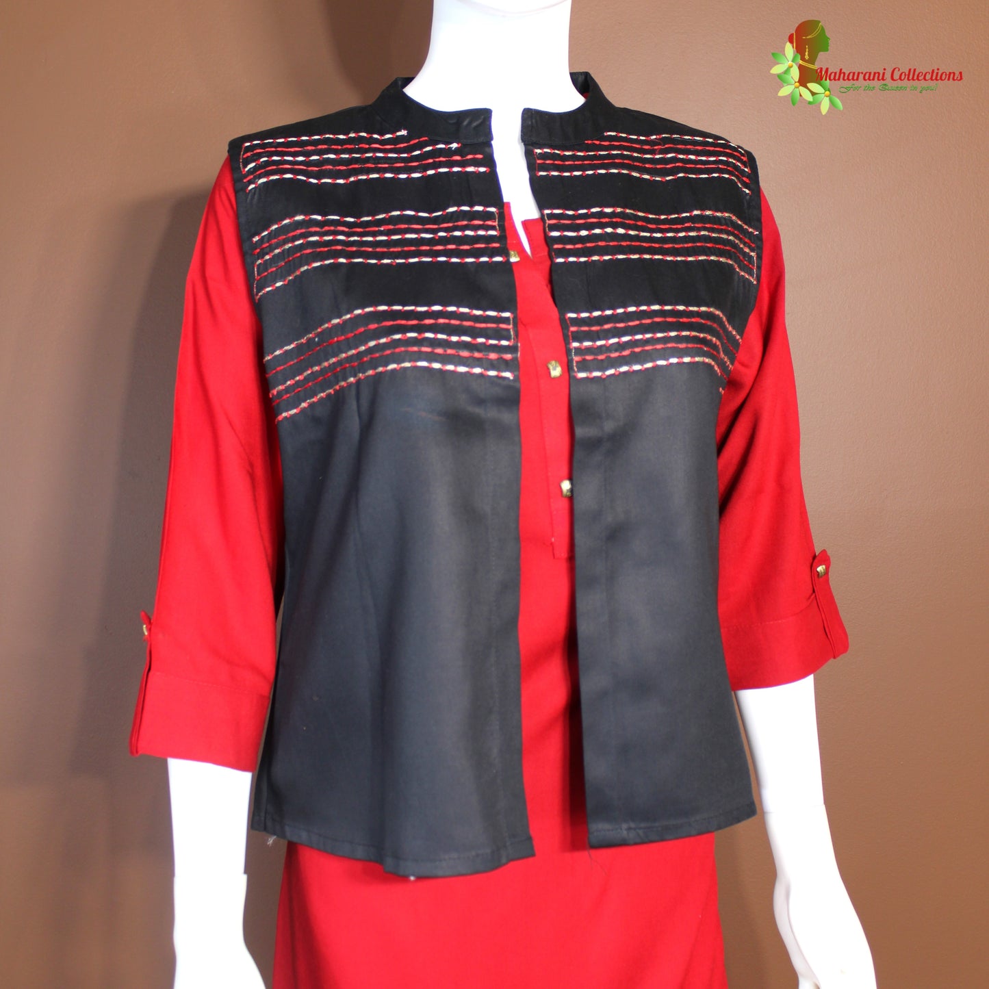 Maharani's Soft Cotton Kurta Top with Jacket - Maroon (S)