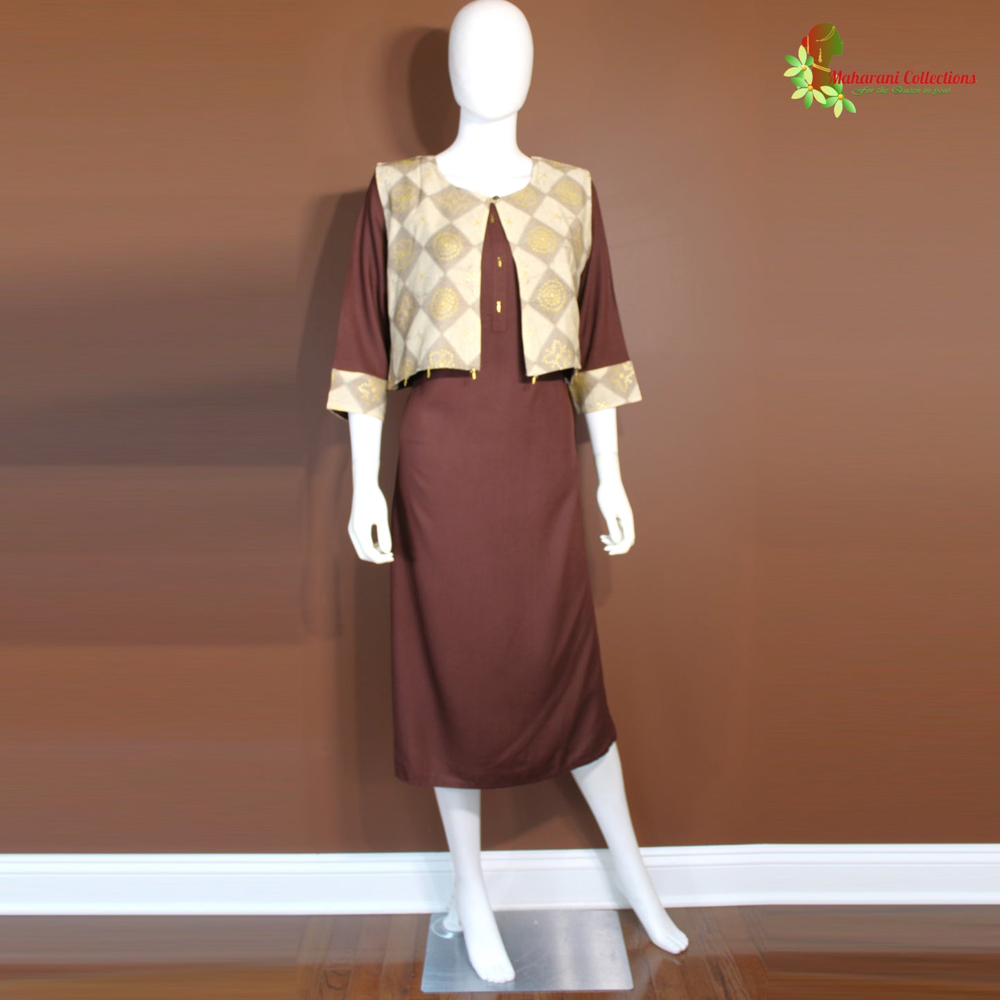 Maharani's Soft Cotton Kurta Top with Jacket - Brown (M)