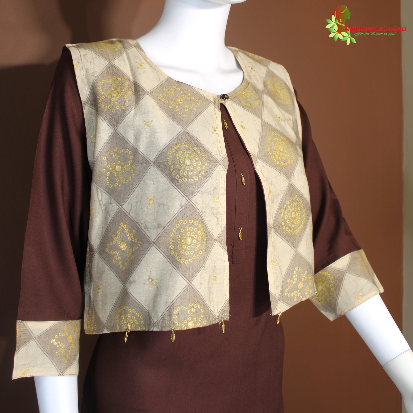 Maharani's Soft Cotton Kurta Top with Jacket - Brown (M)
