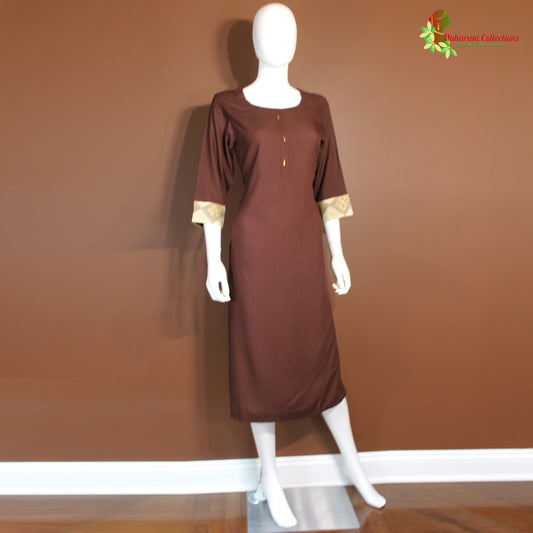 Maharani's Soft Cotton Kurta Top with Jacket - Brown (M)