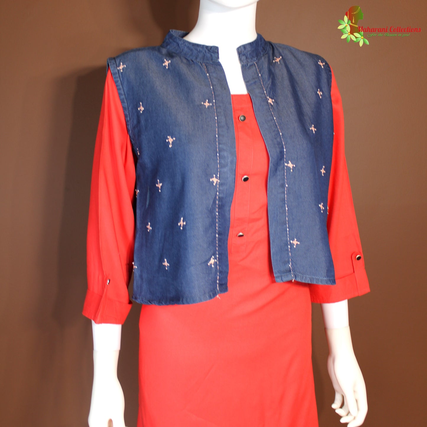 Maharani's Soft Cotton Kurta Top with Jacket - Pink (L)