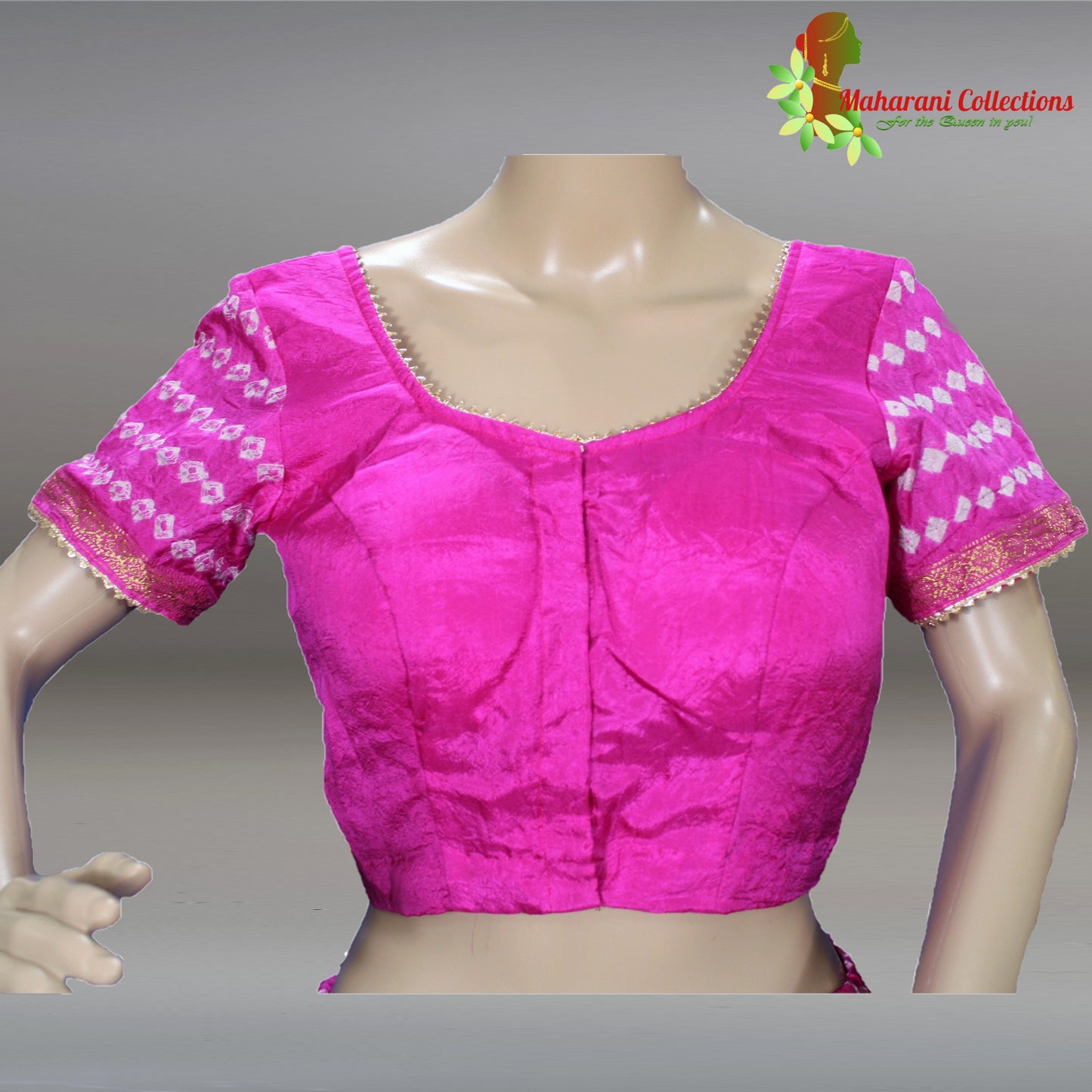 Silk Bandhej Lehenga Choli - Pink with Gotta Patti Work