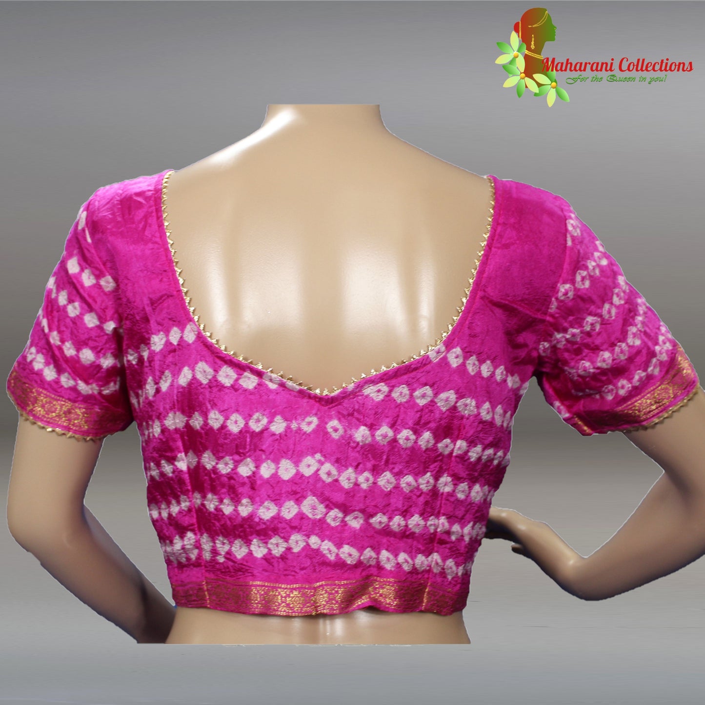 Silk Bandhej Lehenga Choli - Pink with Gotta Patti Work