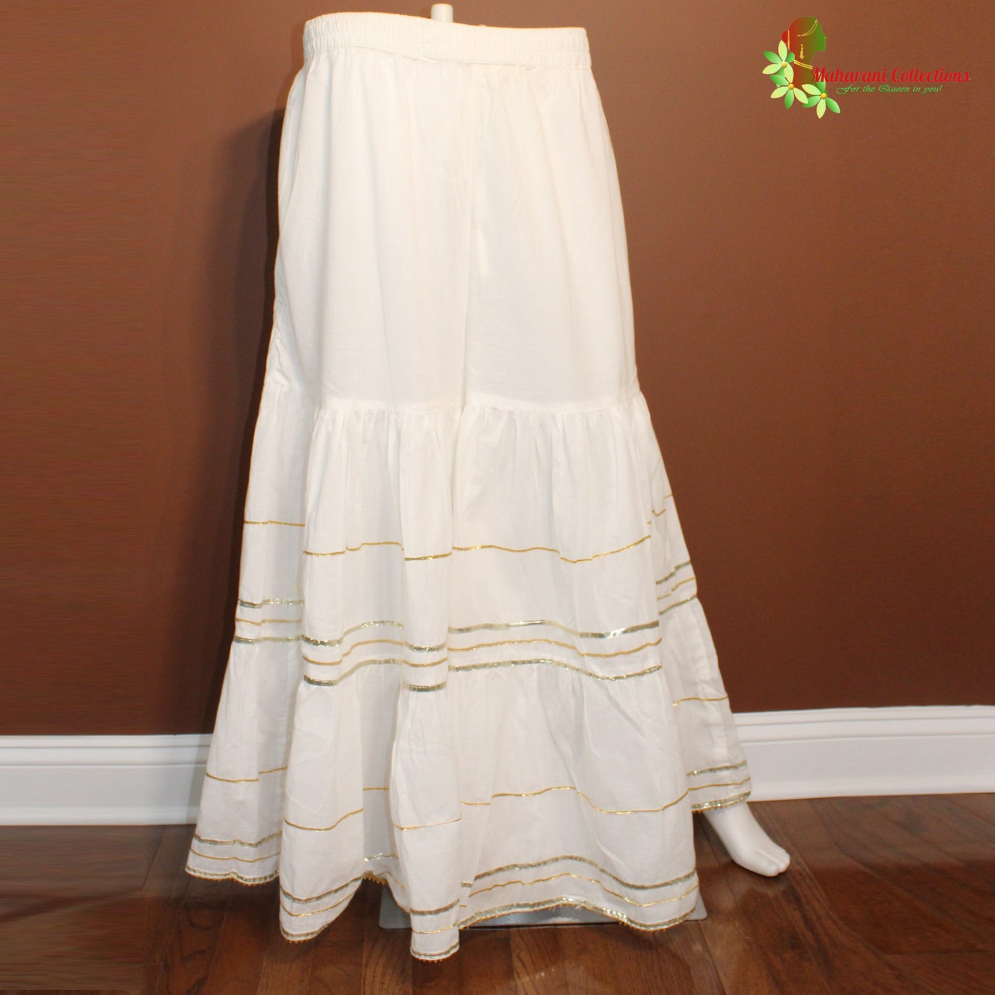 Maharani's Sharara Suit - Soft Cotton - White (XXL)